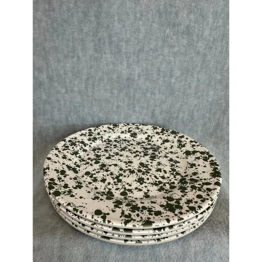 Bee & Willow‎ Melamine Splatter Plate Set White Green Dinnerware 10.5
